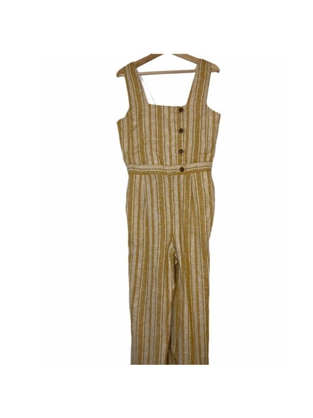 Indigo Rein Linen Striped Jumpsuit Size Medium